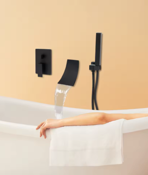 Zwarte Baddoucheset – Modern Wandmontage 2-Modus Hand- en Kuipuitloop