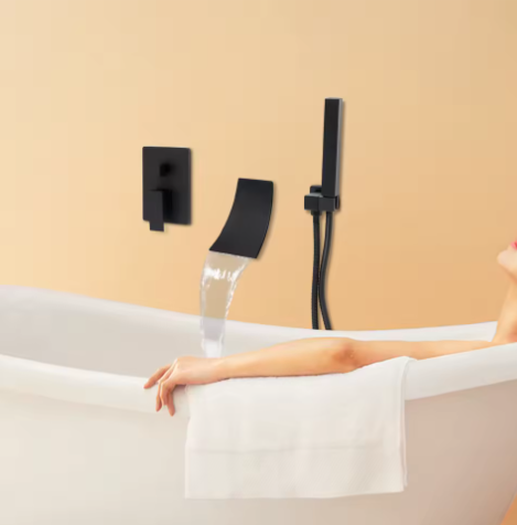 Zwarte Baddoucheset – Modern Wandmontage 2-Modus Hand- en Kuipuitloop