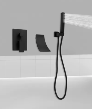 Zwarte Baddoucheset – Modern Wandmontage 2-Modus Hand- en Kuipuitloop