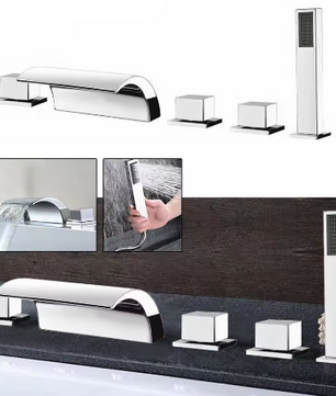 Moderne Waterval Badkamerkraan – Brede Uitloop en Handsproeier, Anti-Spat, Duurzaam