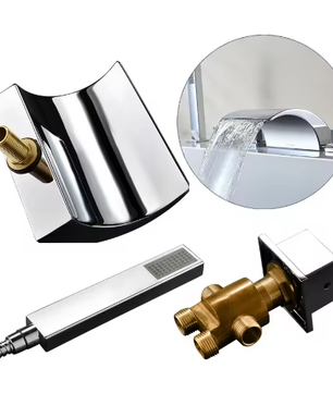 Moderne Waterval Badkamerkraan – Brede Uitloop en Handsproeier, Anti-Spat, Duurzaam