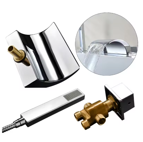 Moderne Waterval Badkamerkraan – Brede Uitloop en Handsproeier, Anti-Spat, Duurzaam