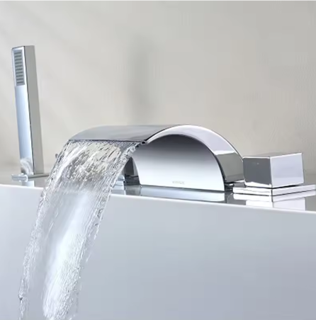 Moderne Waterval Badkamerkraan – Brede Uitloop en Handsproeier, Anti-Spat, Duurzaam