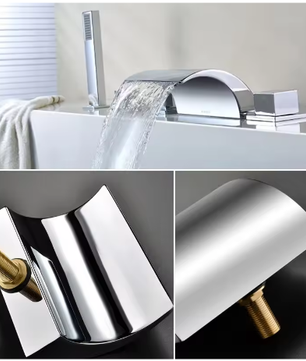 Moderne Waterval Badkamerkraan – Brede Uitloop en Handsproeier, Anti-Spat, Duurzaam
