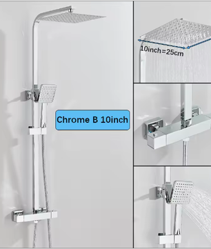Chroom Thermostatische Douchekraan Set – 8" Regendouche en Handdouche, Messing Mengkraan