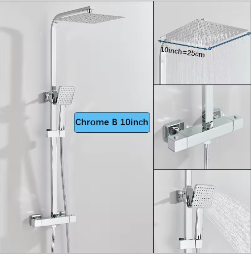 Chroom Thermostatische Douchekraan Set – 8" Regendouche en Handdouche, Messing Mengkraan