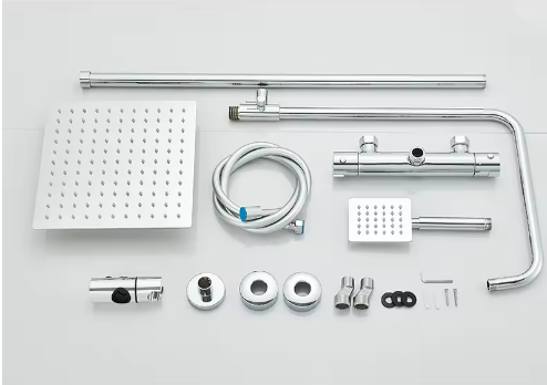 Chroom Thermostatische Douchekraan Set – 8" Regendouche en Handdouche, Messing Mengkraan