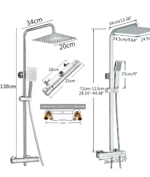 Chroom Thermostatische Douchekraan Set – 8" Regendouche en Handdouche, Messing Mengkraan