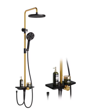 Badkamer Douchesysteem Set – Wandmontage Roestvrij Staal en Plank