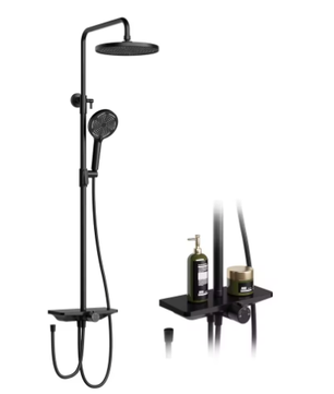 Badkamer Douchesysteem Set – Wandmontage Roestvrij Staal en Plank