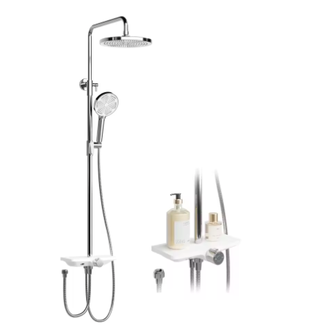 Badkamer Douchesysteem Set – Wandmontage Roestvrij Staal en Plank