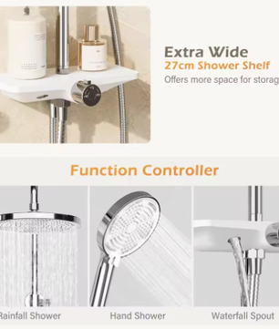 Badkamer Douchesysteem Set – Wandmontage Roestvrij Staal en Plank