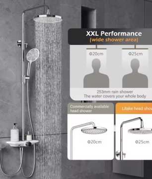 Badkamer Douchesysteem Set – Wandmontage Roestvrij Staal en Plank