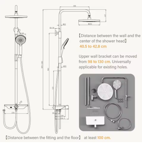 Badkamer Douchesysteem Set – Wandmontage Roestvrij Staal en Plank