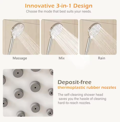 Badkamer Douchesysteem Set – Wandmontage Roestvrij Staal en Plank