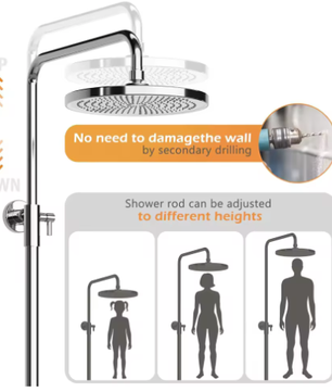 Badkamer Douchesysteem Set – Wandmontage Roestvrij Staal en Plank