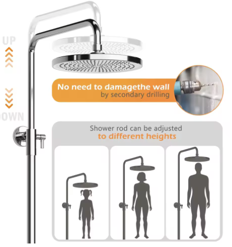 Badkamer Douchesysteem Set – Wandmontage Roestvrij Staal en Plank
