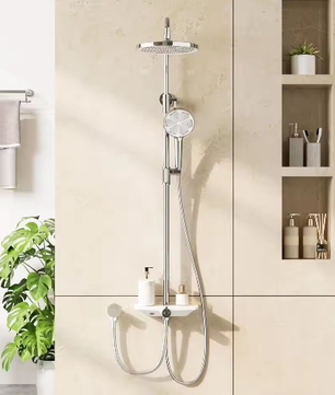 Badkamer Douchesysteem Set – Wandmontage Roestvrij Staal en Plank