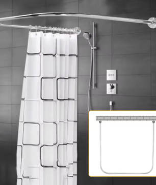 U-Vorm Douchegordijnstang Zonder Boren – RVS Badrail