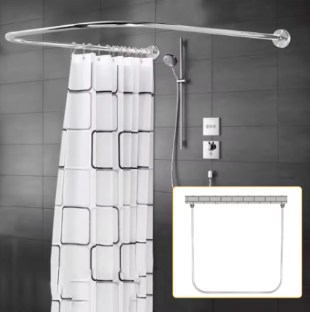 U-Vorm Douchegordijnstang Zonder Boren – RVS Badrail