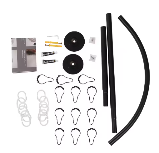 L-vormige Douchegordijnstang Hoek – RVS, Zonder Boren, Inclusief 12 Kogelhaken