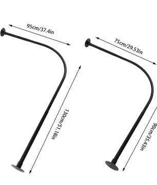 L-vormige Douchegordijnstang Hoek – RVS, Zonder Boren, Inclusief 12 Kogelhaken