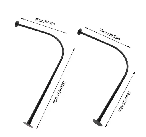 L-vormige Douchegordijnstang Hoek – RVS, Zonder Boren, Inclusief 12 Kogelhaken
