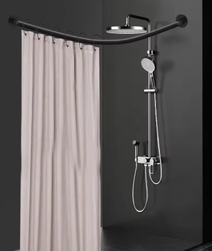 L-vormige Douchegordijnstang Hoek – RVS, Zonder Boren, Inclusief 12 Kogelhaken