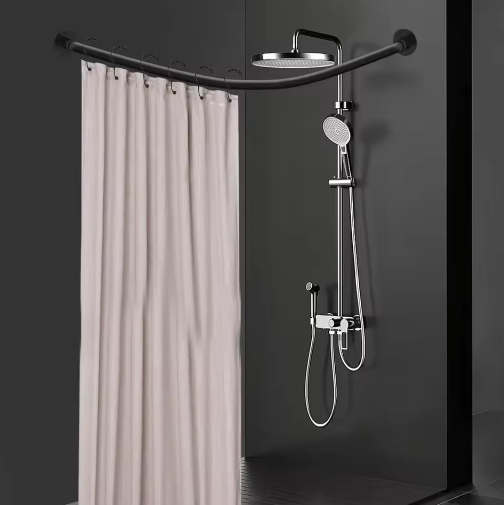 L-vormige Douchegordijnstang Hoek – RVS, Zonder Boren, Inclusief 12 Kogelhaken