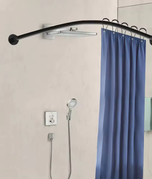 L-vormige Douchegordijnstang Hoek – RVS, Zonder Boren, Inclusief 12 Kogelhaken