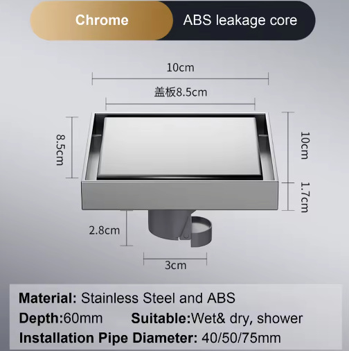 Vierkant Vloerafvoerputje 10×10 cm – RVS 304 Anti-geur Zwart