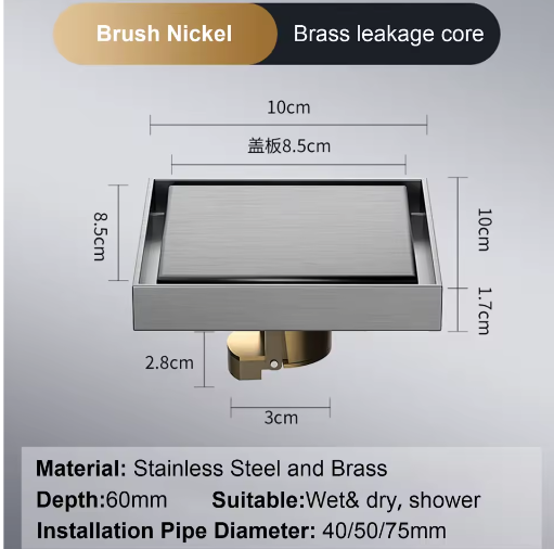 Vierkant Vloerafvoerputje 10×10 cm – RVS 304 Anti-geur Zwart
