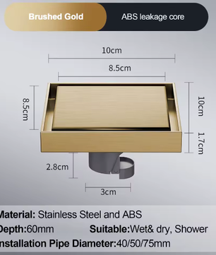 Vierkant Vloerafvoerputje 10×10 cm – RVS 304 Anti-geur Zwart
