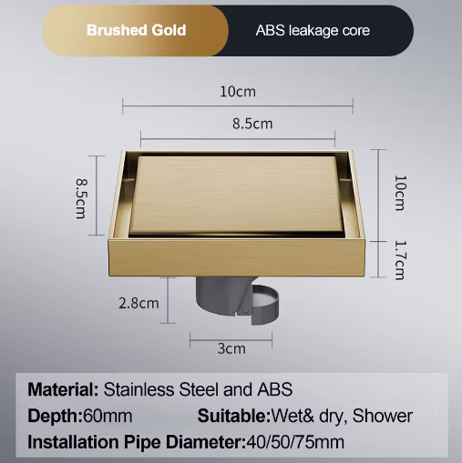 Vierkant Vloerafvoerputje 10×10 cm – RVS 304 Anti-geur Zwart