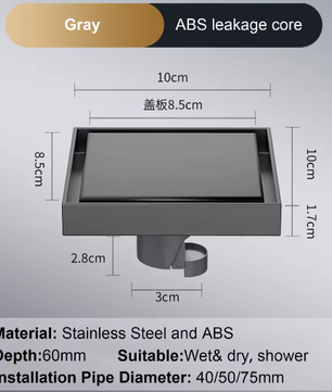 Vierkant Vloerafvoerputje 10×10 cm – RVS 304 Anti-geur Zwart