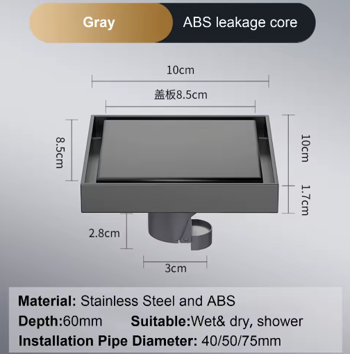 Vierkant Vloerafvoerputje 10×10 cm – RVS 304 Anti-geur Zwart