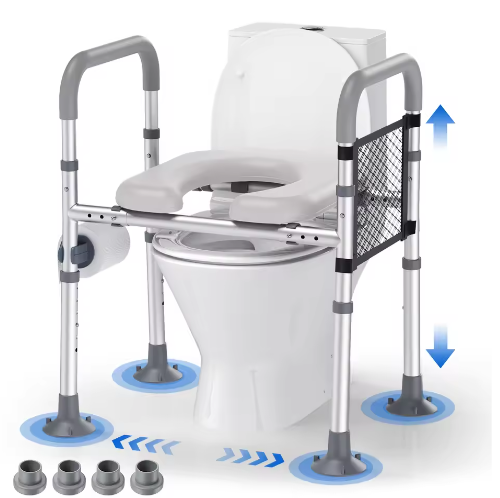 Verhoogde Toiletbril Verstelbaar met Zachte Zitting en Handgrepen
