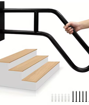 Matzwarte U-Vormige Metalen Trapleuning voor Buiten – Wandmontage
