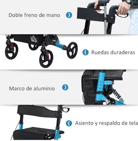 Opvouwbare Aluminium Rollator met Zitting en Vier Wielen