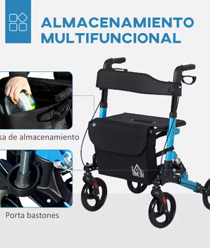Opvouwbare Aluminium Rollator met Zitting en Vier Wielen