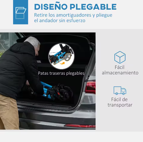 Opvouwbare Aluminium Rollator met Zitting en Vier Wielen
