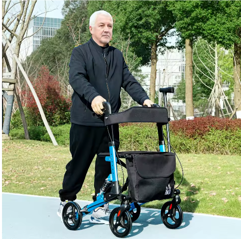 Opvouwbare Aluminium Rollator met Zitting en Vier Wielen