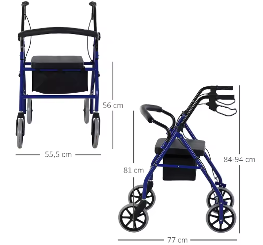 Opvouwbare Rollator met Verstelbare Zitting en Voetensteun