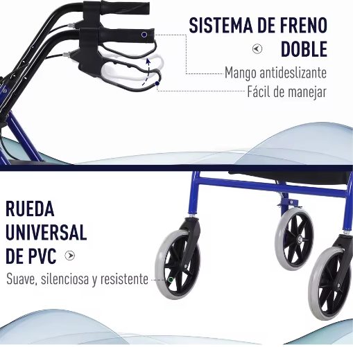 Opvouwbare Rollator met Verstelbare Zitting en Voetensteun