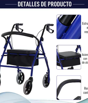 Opvouwbare Rollator met Verstelbare Zitting en Voetensteun