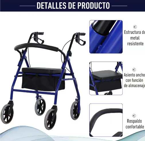 Opvouwbare Rollator met Verstelbare Zitting en Voetensteun