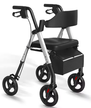 Opvouwbare Rollator met Zitje – Aluminium Loopondersteuning met Grote Wielen