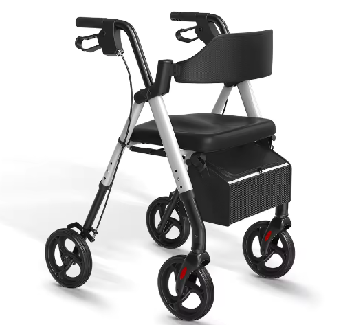 Opvouwbare Rollator met Zitje – Aluminium Loopondersteuning met Grote Wielen