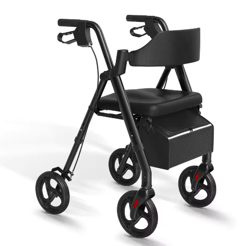 Opvouwbare Rollator met Zitje – Aluminium Loopondersteuning met Grote Wielen
