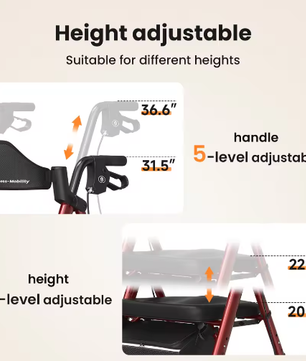 Opvouwbare Rollator met Zitje – Aluminium Loopondersteuning met Grote Wielen